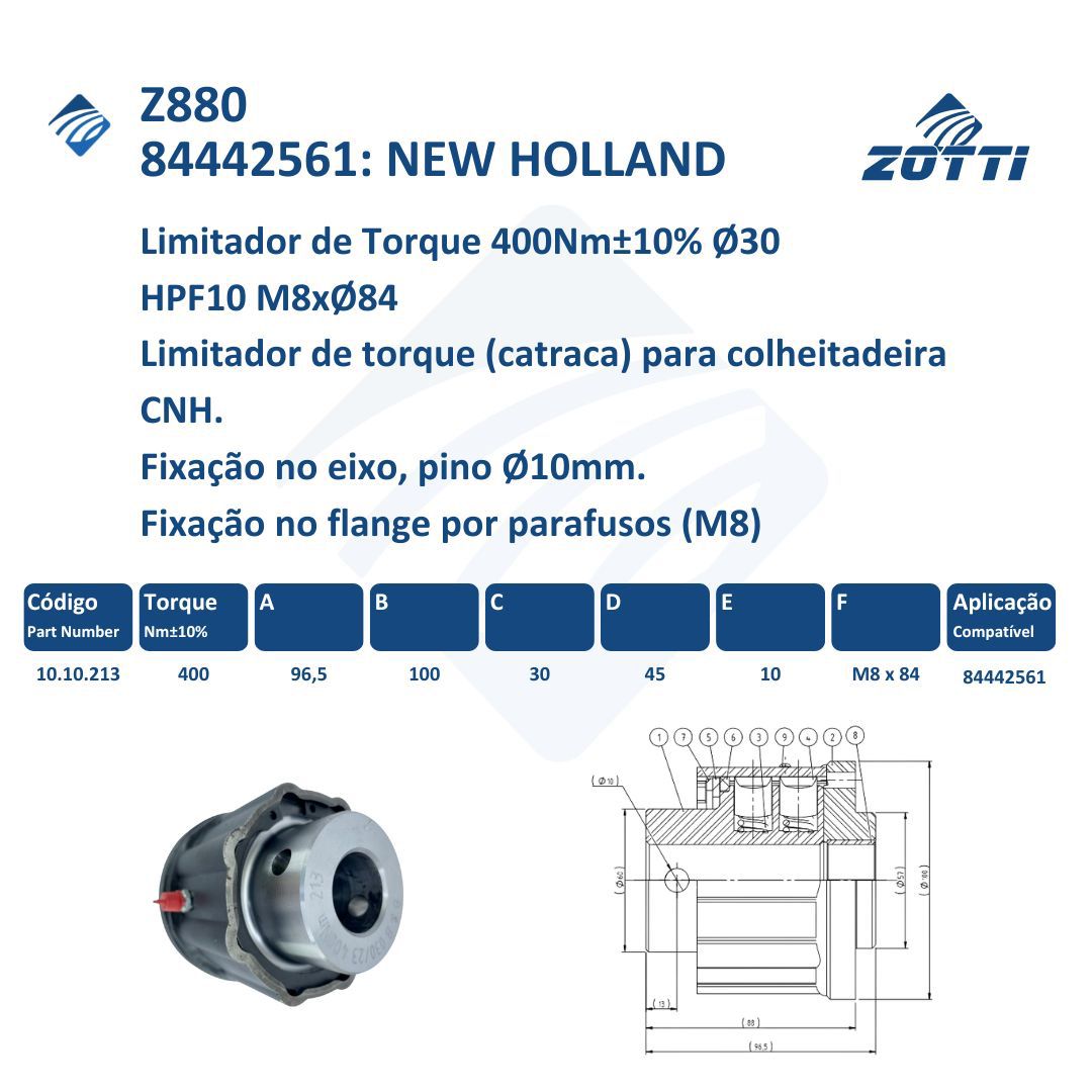 Z880 - LIMITADOR DE TORQUE FLANGE FIXO 400NM (ELEVADOR DE GRAOS) - 84442561 / NEW HOLLAND
